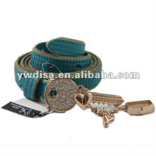 Narrow Lady's Leather Belt Rhinestones Key Buckle Leather Belt